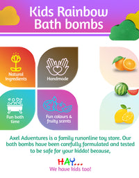 Rainbow Bath Bombs for Kids, Easter Gift for Kids, 3 Rainbow Effect kids Bath Bombs - Axel Adventures