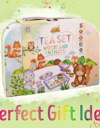 Woodland Animal Themed Pretend Play Tea Set for Little Girls - 15 PCS Tea Party Set for Kids Learning and Social Skills - Axel Adventures