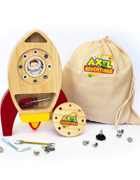 Montessori Screw Driver Board, Rocket Ship Toy Wooden Kids Busy Board Sensory Toy - Axel Adventures