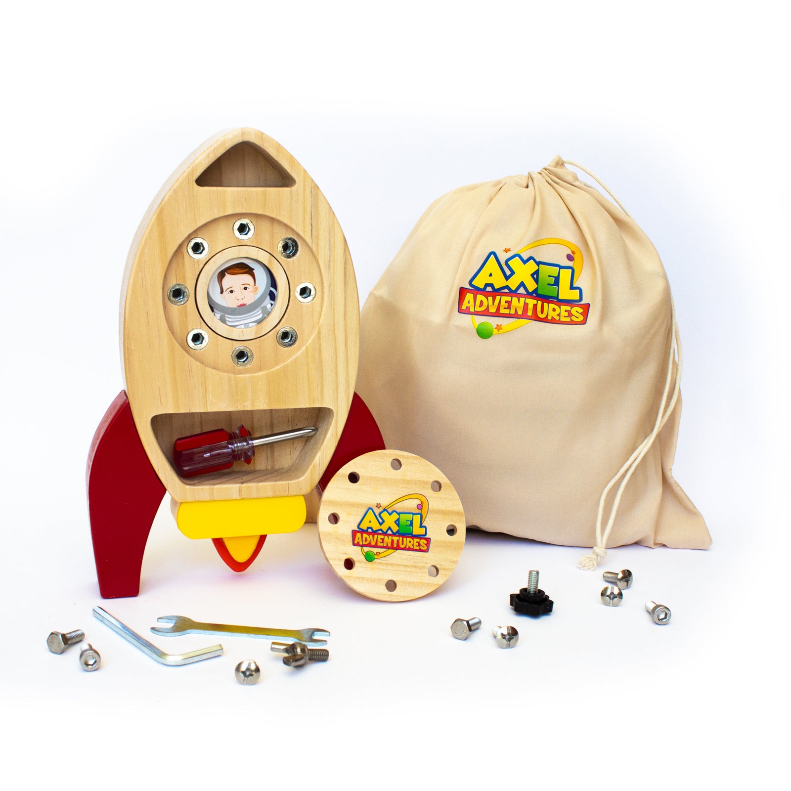Montessori Screw Driver Board, Rocket Ship Toy Wooden Kids Busy Board Sensory Toy - Axel Adventures