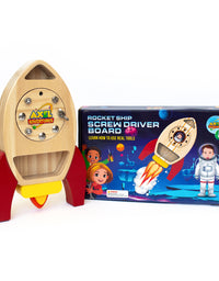 Montessori Screw Driver Board, Rocket Ship Toy Wooden Kids Busy Board Sensory Toy - Axel Adventures