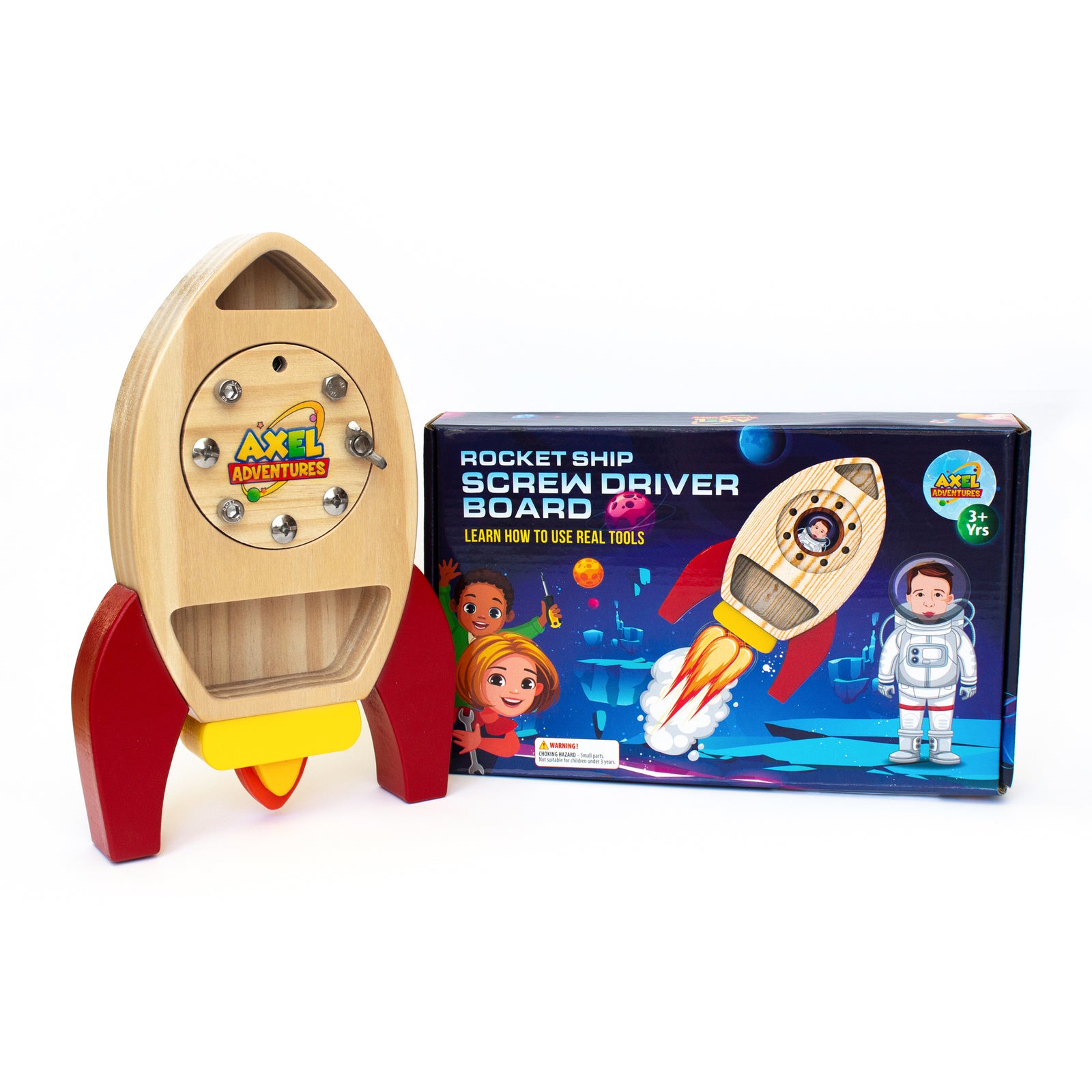 Montessori Screw Driver Board, Rocket Ship Toy Wooden Kids Busy Board Sensory Toy - Axel Adventures