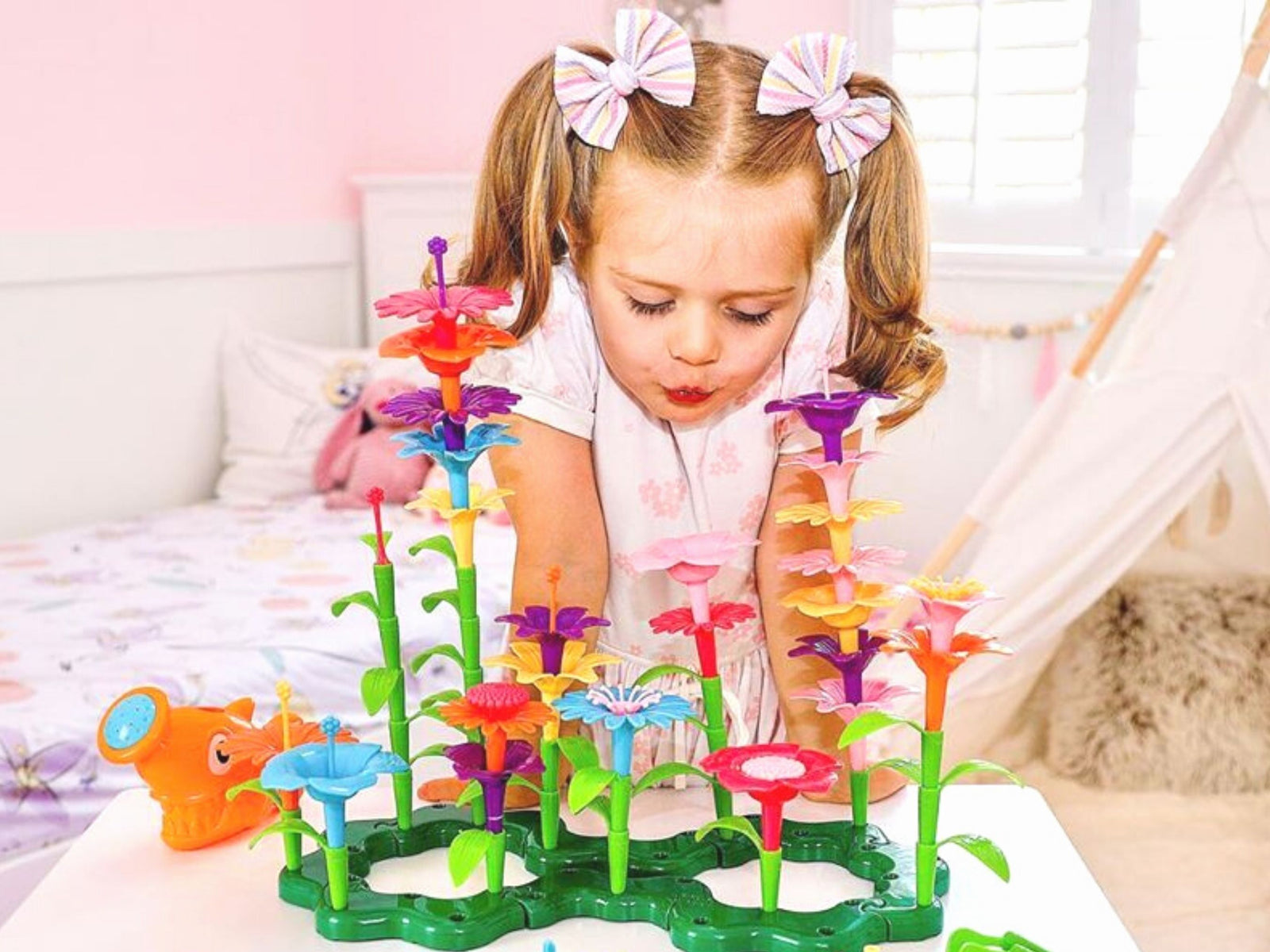 Build A Flower Garden, Colorful Flower Stacking Toddler Toy 112 Pcs - Axel Adventures