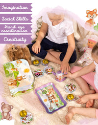 Woodland Animal Themed Pretend Play Tea Set for Little Girls - 15 PCS Tea Party Set for Kids Learning and Social Skills - Axel Adventures