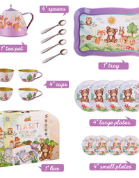 Woodland Animal Themed Pretend Play Tea Set for Little Girls - 15 PCS Tea Party Set for Kids Learning and Social Skills - Axel Adventures