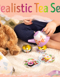 Woodland Animal Themed Pretend Play Tea Set for Little Girls - 15 PCS Tea Party Set for Kids Learning and Social Skills - Axel Adventures