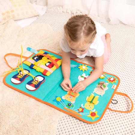 Montessori Busy Board for Toddlers, Sensory Toys Gifts for Boys & Girls, Preschool Toddler Activities for Fine Motor Skills, Educational Travel Toy Learning Basic Dress Skills - Axel Adventures