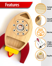 Montessori Screw Driver Board, Rocket Ship Toy Wooden Kids Busy Board Sensory Toy - Axel Adventures