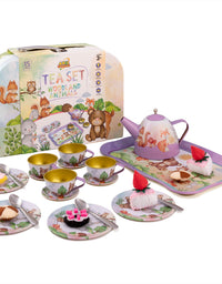 Woodland Animal Themed Pretend Play Tea Set for Little Girls - 15 PCS Tea Party Set for Kids Learning and Social Skills - Axel Adventures