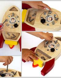 Montessori Screw Driver Board, Rocket Ship Toy Wooden Kids Busy Board Sensory Toy - Axel Adventures