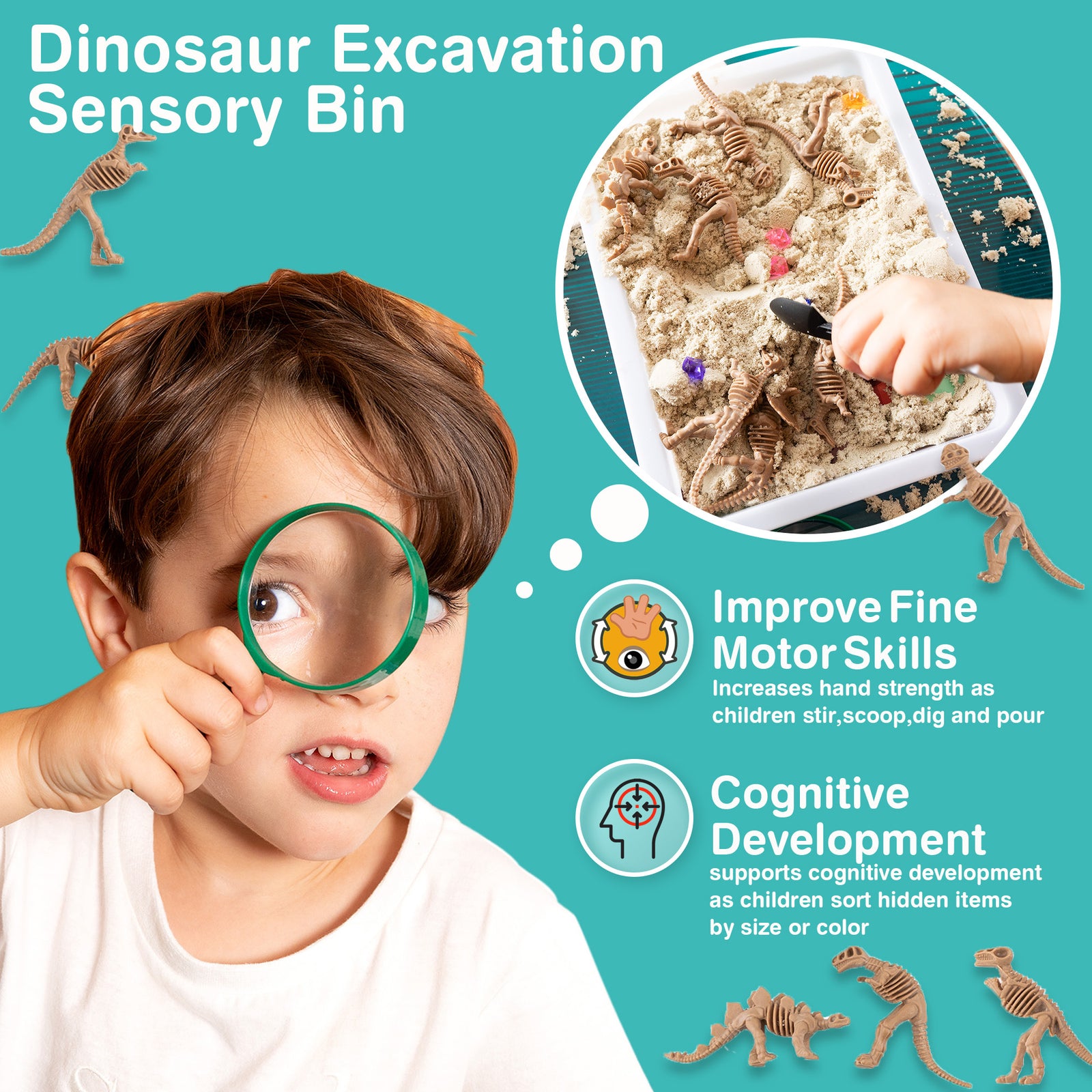 Dinosaur Sensory Bin for Preschoolers, Dinosaur Toy for Kids - Axel Adventures