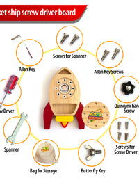 Montessori Screw Driver Board, Rocket Ship Toy Wooden Kids Busy Board Sensory Toy - Axel Adventures