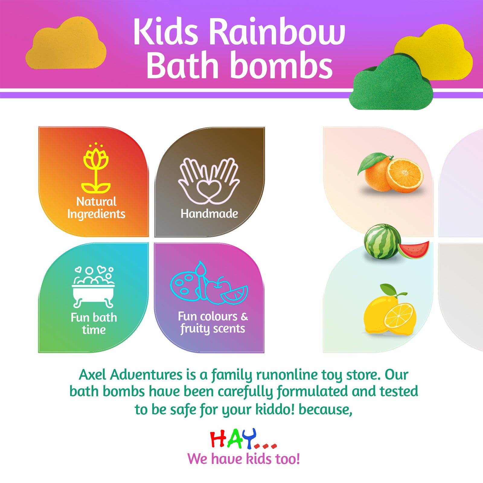 Rainbow Bath Bombs for Kids, Easter Gift for Kids, 3 Rainbow Effect kids Bath Bombs - Axel Adventures