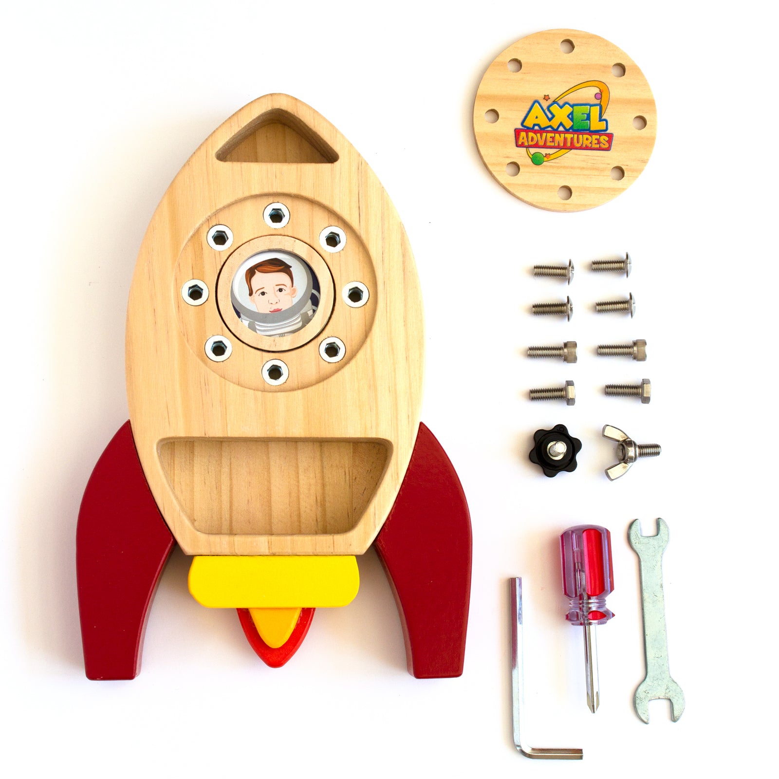Montessori Screw Driver Board, Rocket Ship Toy Wooden Kids Busy Board Sensory Toy - Axel Adventures