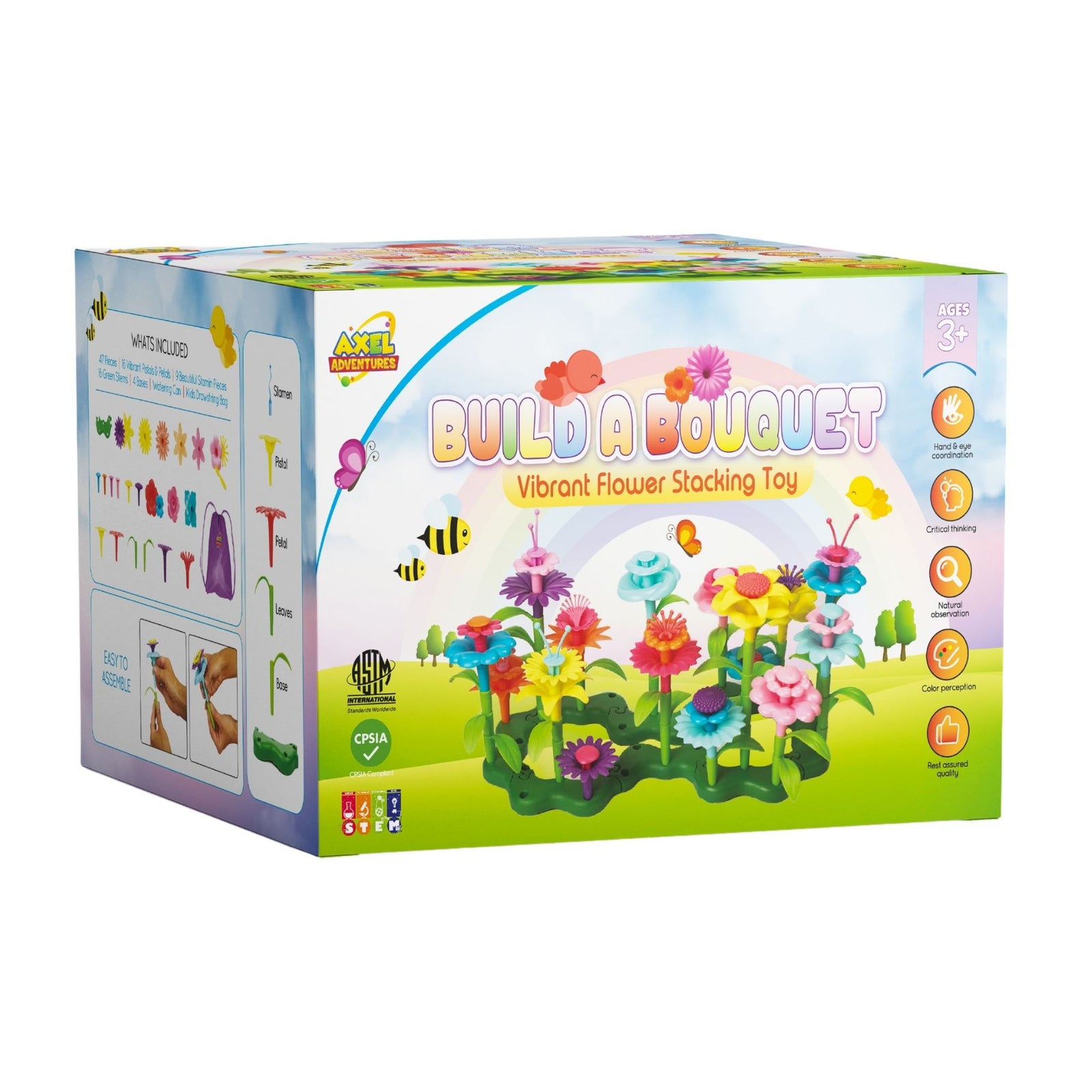 Build A Flower Garden, Colorful Flower Stacking Toy 47 Pcs - Axel Adventures