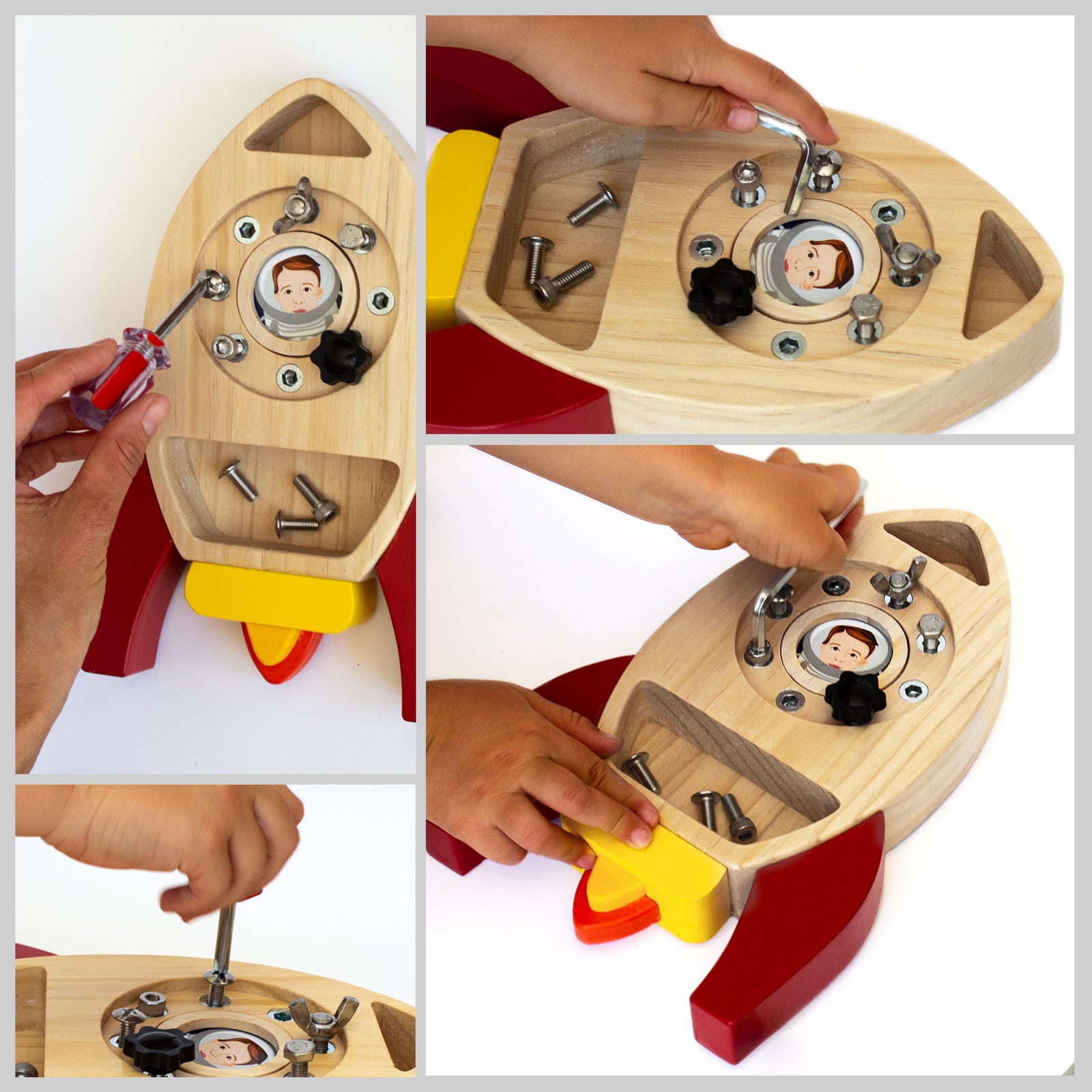 Montessori Screw Driver Board, Rocket Ship Toy Wooden Kids Busy Board Sensory Toy - Axel Adventures
