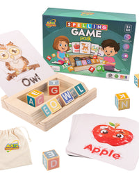 Spelling Game for Kids, Montessori Educational Toy for 3+ Year Old Pre-K Toddler Includes 8 Wooden Blocks and Illustrated Cards, Alphabet Learning Toy Boosts Brain Development, Hand-Eye Coordination - Axel Adventures
