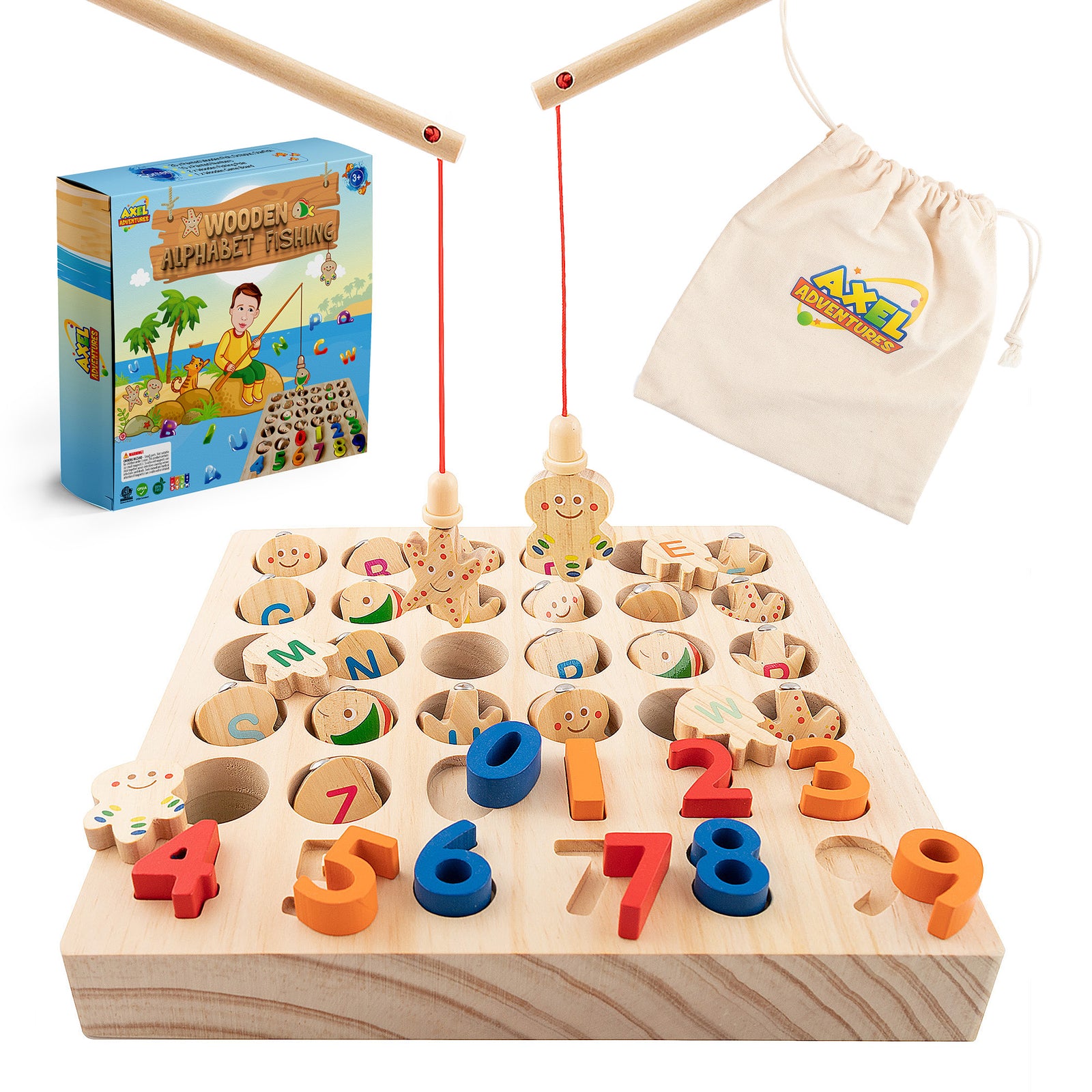 Magnetic Fishing Game - ABC Learning for Toddlers with Wood Toy Fishing  Poles & Fish - Montessori Toys to Develop Fine Motor Skills - Gift Idea for