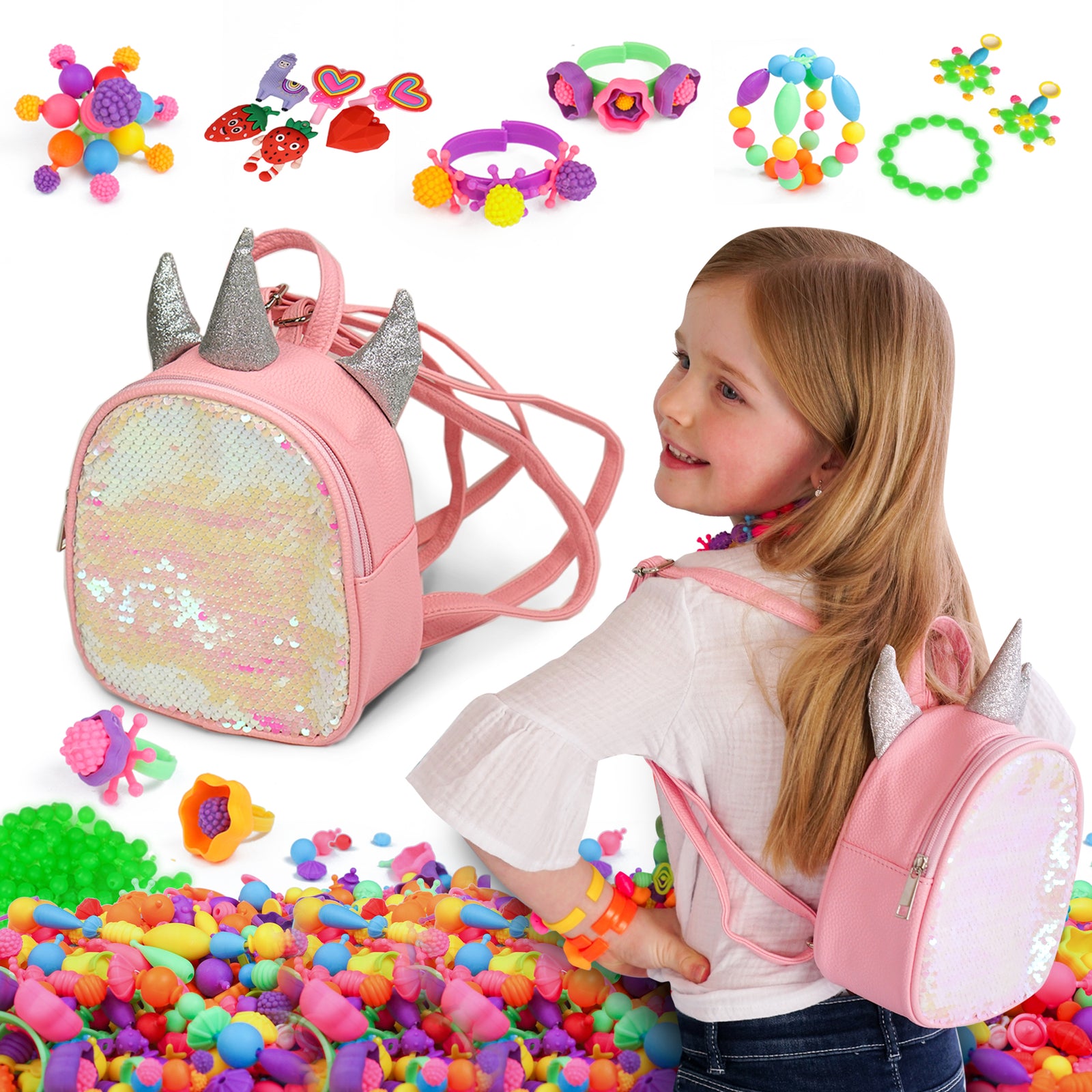 Pop Beads Jewelry making Kit for Kids, Jewelry making Crafts with Unicorn Backpack - Axel Adventures