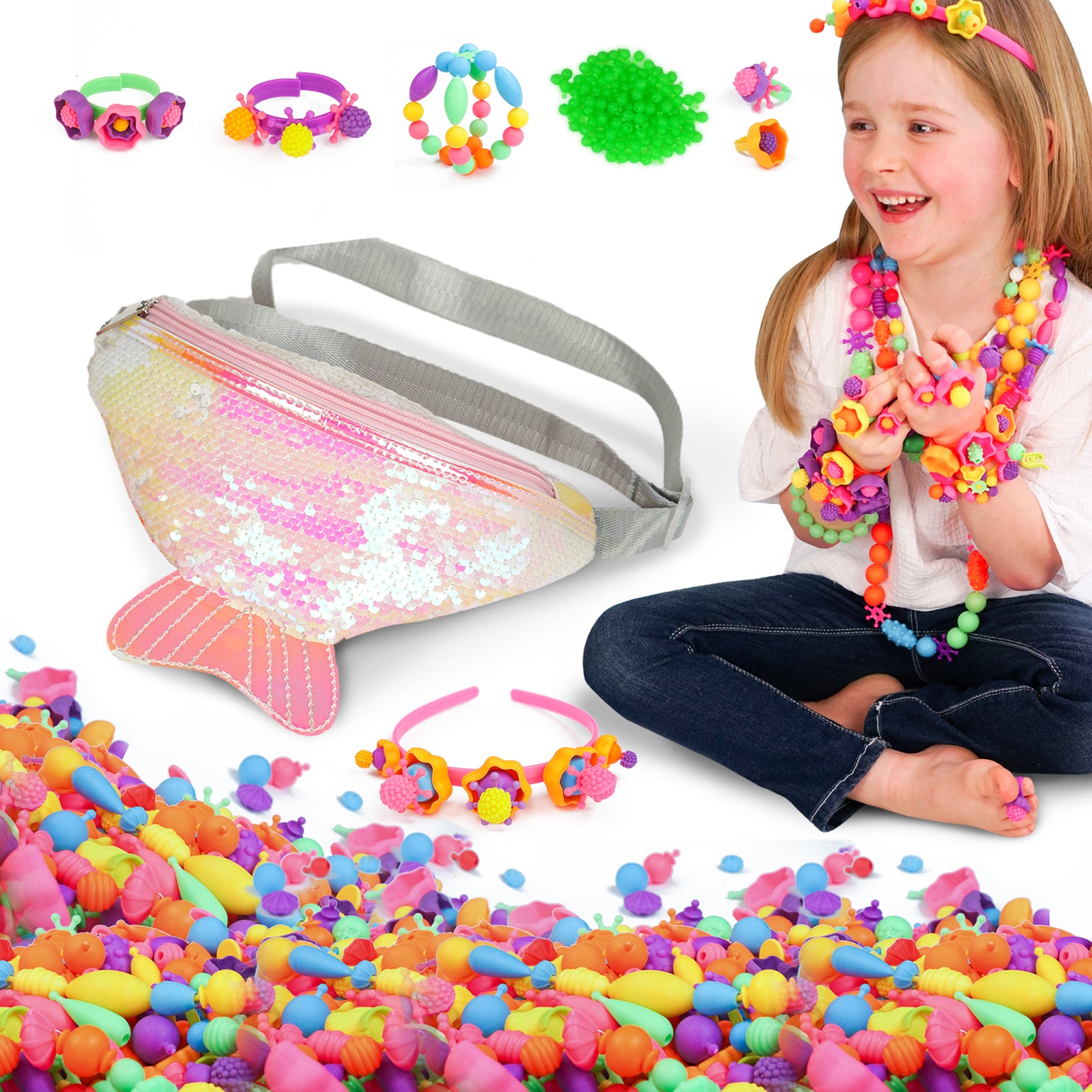 Pop Beads Jewelry making Kit for Kids, Jewelry making Crafts with Sequin Hip bag - Axel Adventures
