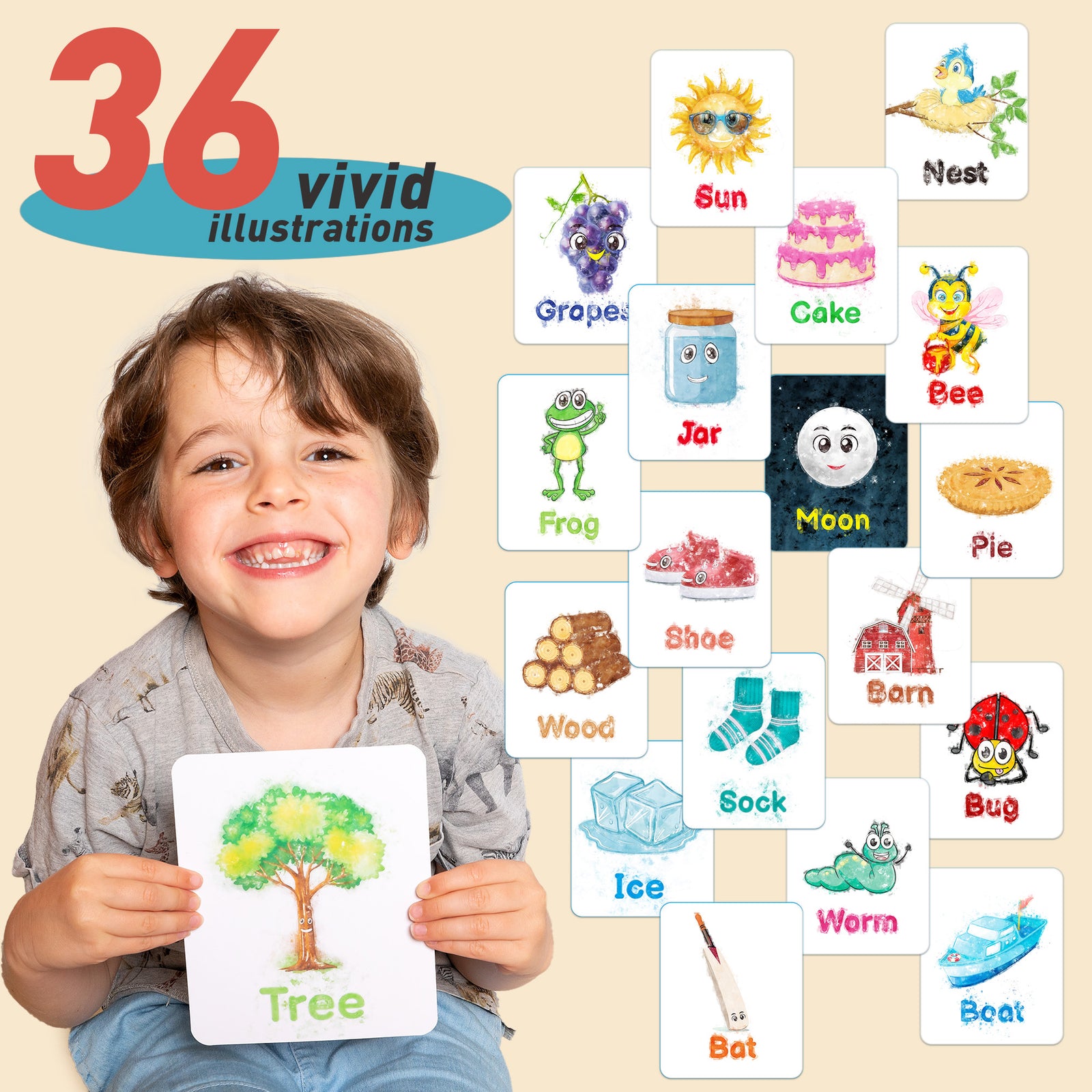 Spelling Game for Kids, Montessori Educational Toy for 3+ Year Old Pre-K Toddler Includes 8 Wooden Blocks and Illustrated Cards, Alphabet Learning Toy Boosts Brain Development, Hand-Eye Coordination - Axel Adventures